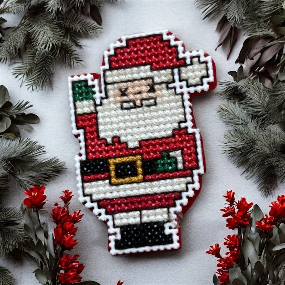 Santa Claus Cross-Stitch Brooch